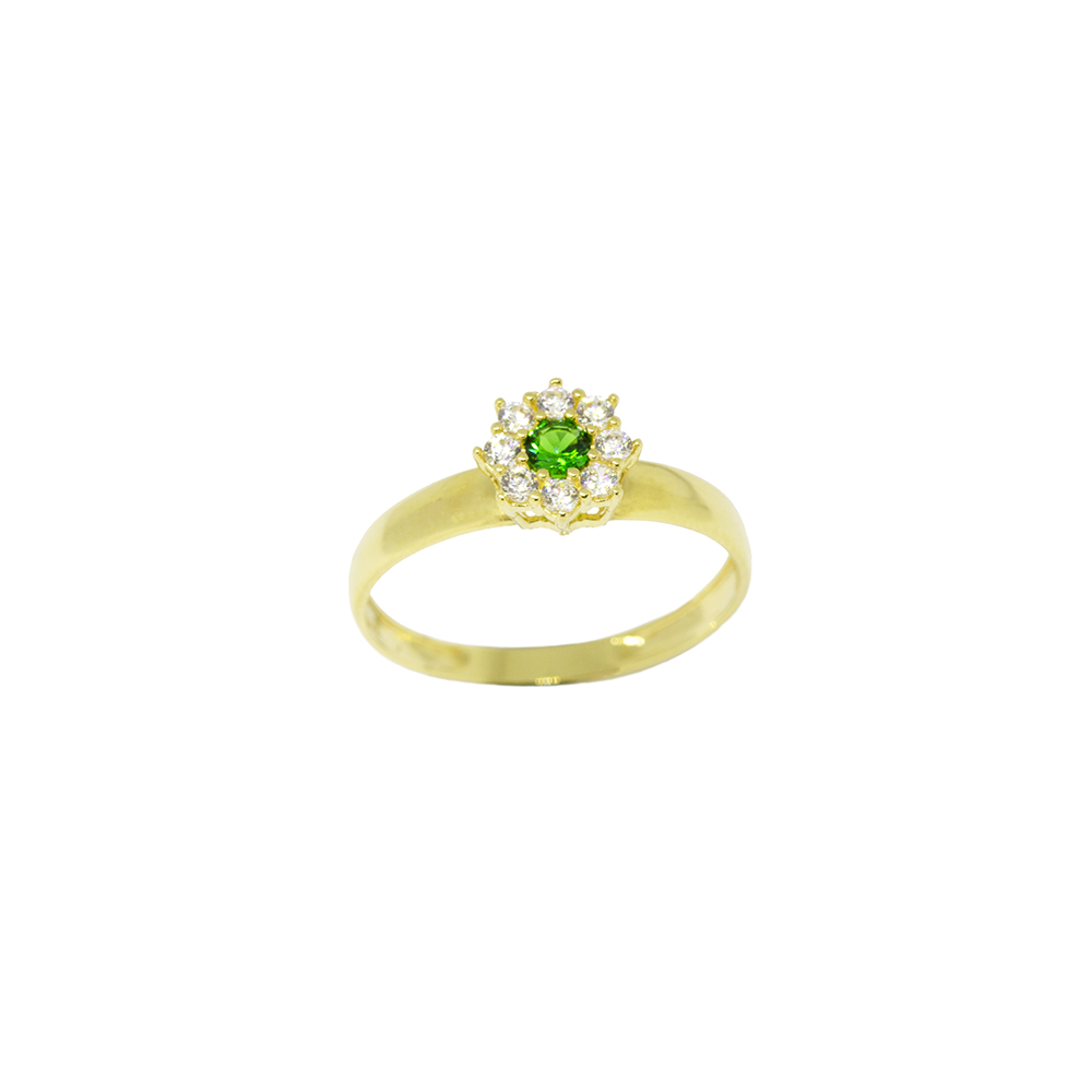 Anel Redondo Verde Sint�tico Ouro 18 Kilates � 25345